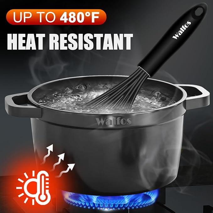 Walfos Silicone Whisk, Stainless Steel Wire Whisk Set of 3 -Heat Resistant - Image 6