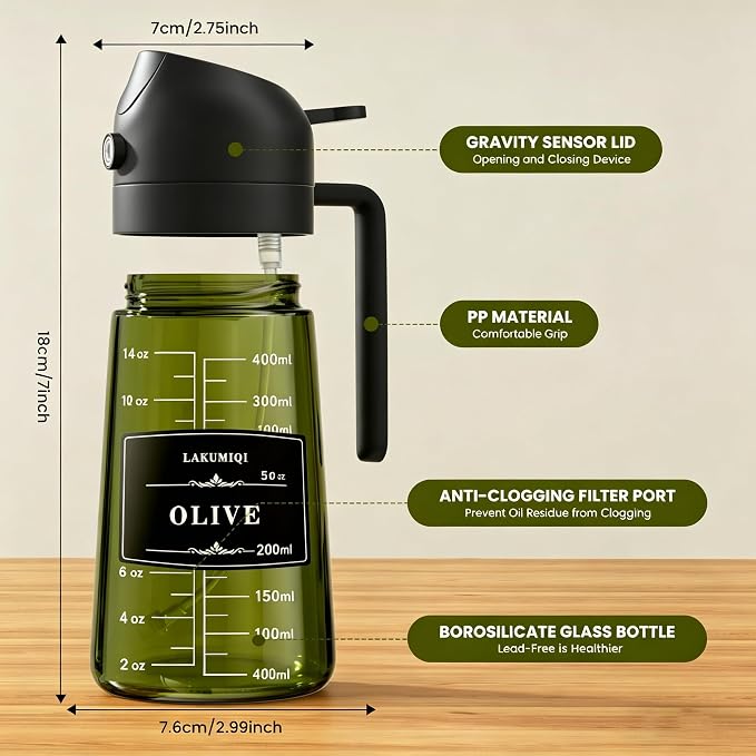 LAKUMIQI 2 in 1 Oil Sprayer for Cooking, 16oz Olive Oil Dispenser Bottle for - Image 2