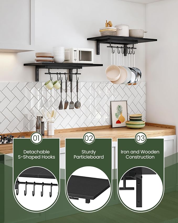 CHOEZON Wall-Mounted Pot Racks, Floating Shelves, Vintage Pot Hangers - Image 7