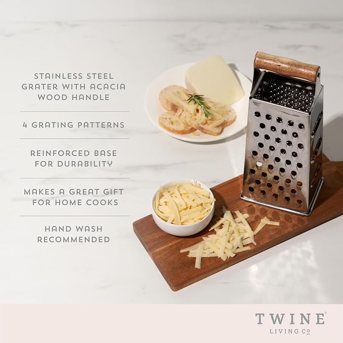 Twine Acacia Wood Handled Cheese Grater, Stainless Steel Grater, Citrus Zester - Image 2