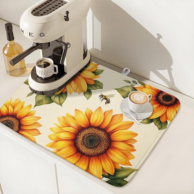 Spring Summer Dish Drying Mat 18x24 Inch Absorbent Reversible Sunflower Drying - Image 6