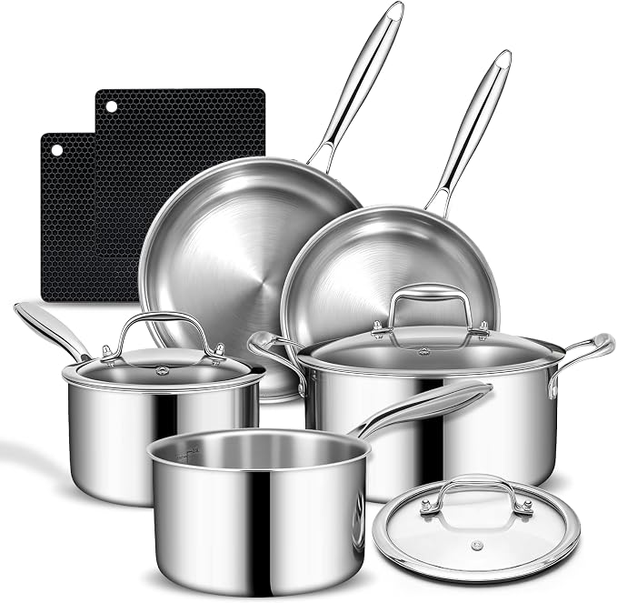 3 Ply Stainless Steel Cookware Set, AIVIKI 10-Pieces Pots and Pans Set by AIVIKI