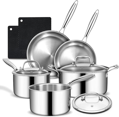 3 Ply Stainless Steel Cookware Set, AIVIKI 10-Pieces Pots and Pans Set by AIVIKI