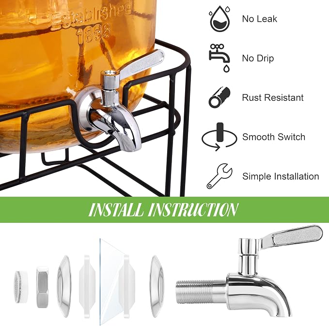 TURSTIN 2 Pcs 2 Gallon Glass Beverage Drink Dispenser - Image 4
