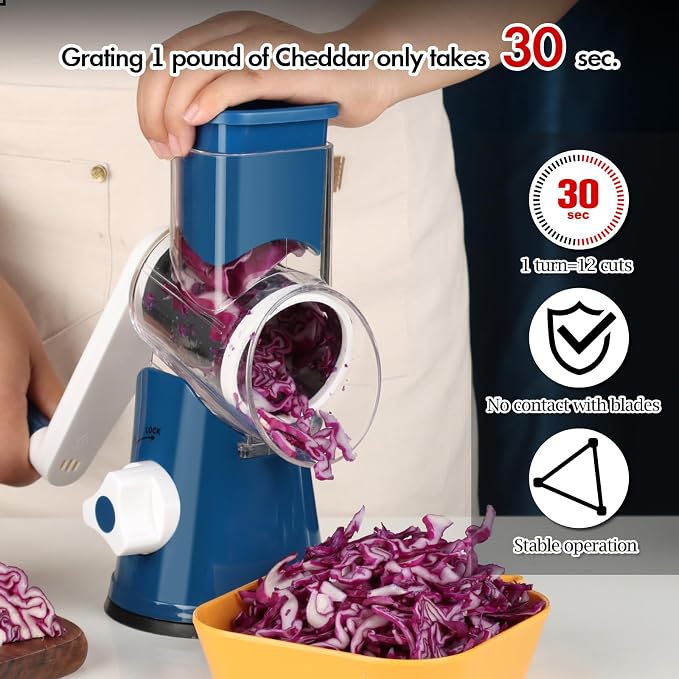 Ourokhome Rotary Cheese Grater Hand Crank, Kitchen Shredder Speed Mandolin - Image 6