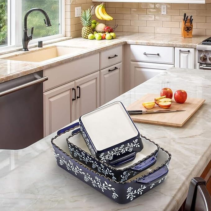 AVLA 3 Pack Ceramic Bakeware Set Porcelain Rectangular Baking Dish Lasagna Pans - Image 7