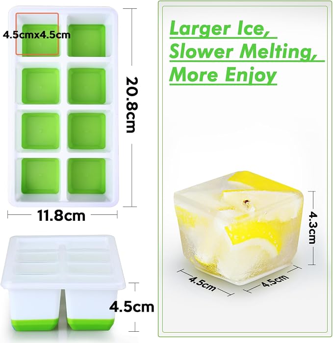 Large Ice Cube Trays with Lid, Jrisbo 2 Pack Stackable Silicone Ice Cube Molds - Image 7