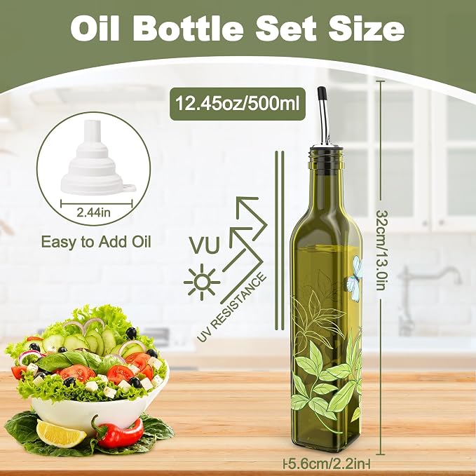COOLMI Oil and Vinegar Dispenser Set - 17oz/500ML Premium Glass Olive Oil - Image 8