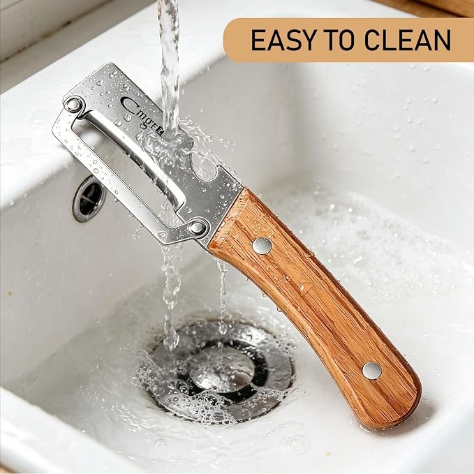 Multifunctional Vegetable Peeler, Wooden Handle & Bottle Opener Stainless Steel - Image 6