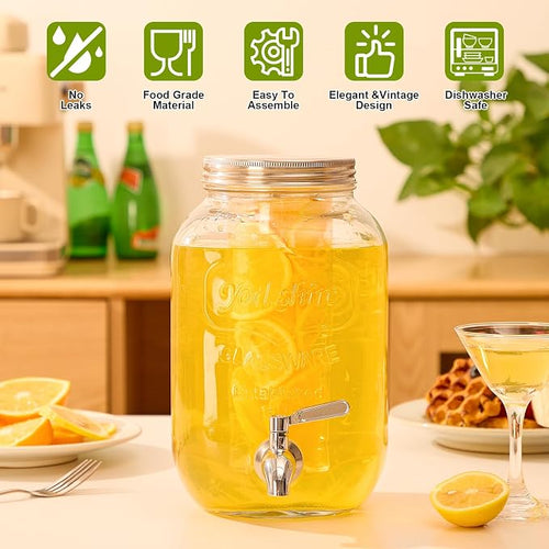 1 Gallon Beverage Dispenser, Glass Drink Dispensers - Image 2