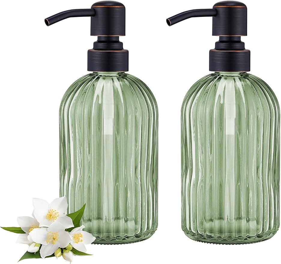 16Oz Green Glass Soap Dispenser by LEETCPHOME