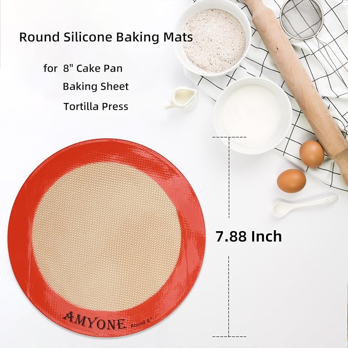 Round Silicone Baking Mats for 8 Inch Cake Pan, Food Grade, Reusable Silicone - Image 2