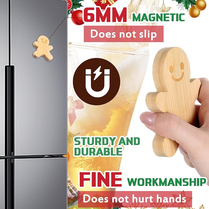 Vesici 12 Pcs Magnetic Bottle Opener 2.5in DIY Bamboo Gingerbread Man Shape - Image 2