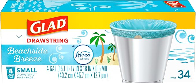 Glad Odorshield Small Drawstring Trash Bags, 4 Gal, Febreze Beachside Breeze - Image 7