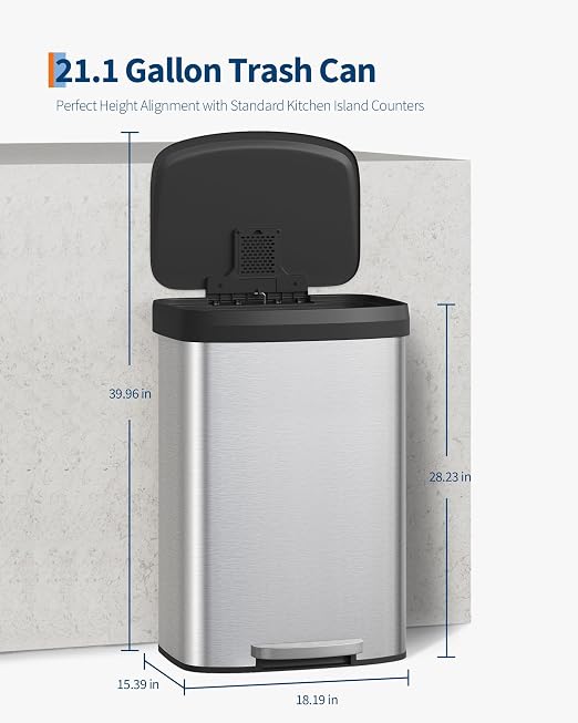 Garvee 21 gal / 80 L Stainless Steel Trash Can - Image 6