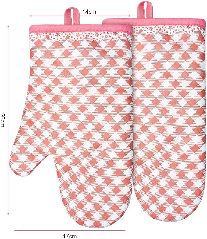 AUAUY Pink Oven Mitts, Kitchen Mittens, 392F Heat Resistant Non-Slip Gloves - Image 8
