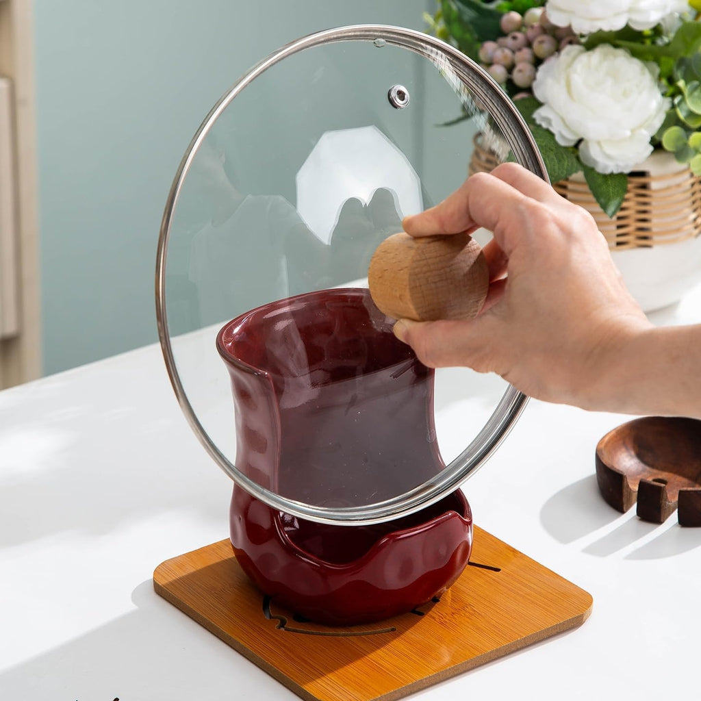 [HengYuhating] Ceramic Spoon Rest & Pot Lid Holder for Stove Top (Red)