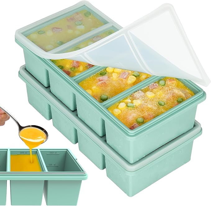 Silicone Freezer Trays with Lids, 1-Cup Soup Container Style Ice Cube Trays by Unknown