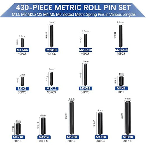 430 Pcs Roll Pin Set, Slotted Metric Spring Pins, Steel Split Expansion Pin - Image 2