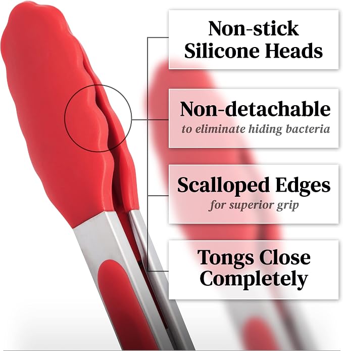 Popco 3-Piece Kitchen Tongs Set – Stainless Steel Heat Resistant Silicone Tips - Image 3
