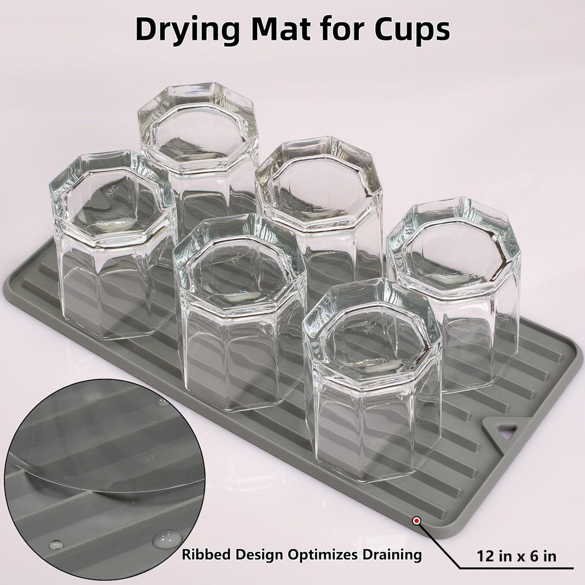 Mini Silicone Dish Drying Mat, 6" x 12", Grey