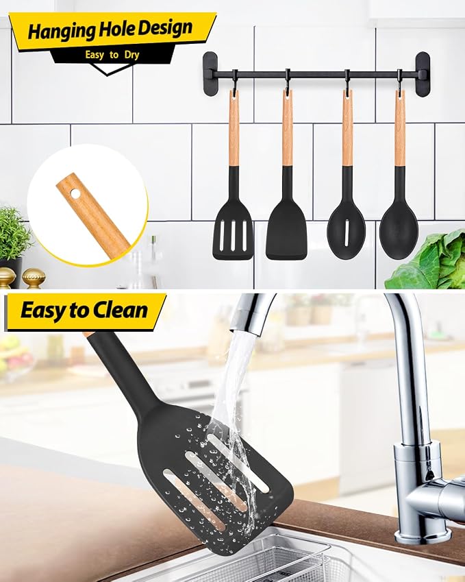 Pack of 4 Silicone Cooking Utensils Set, Non Stick Solid Spatulas and Heat - Image 6