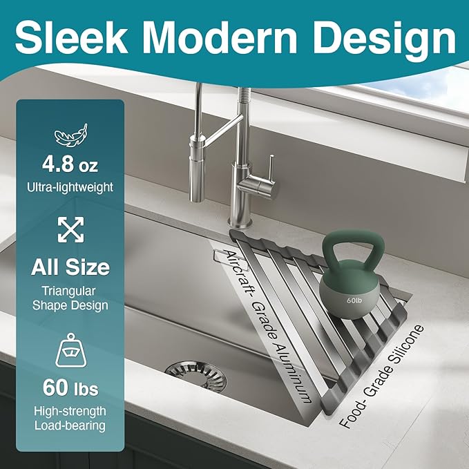 COOL-ANGLE Corner Sink Drying Rack, Heat Resistant Roll Up Mat - Image 3