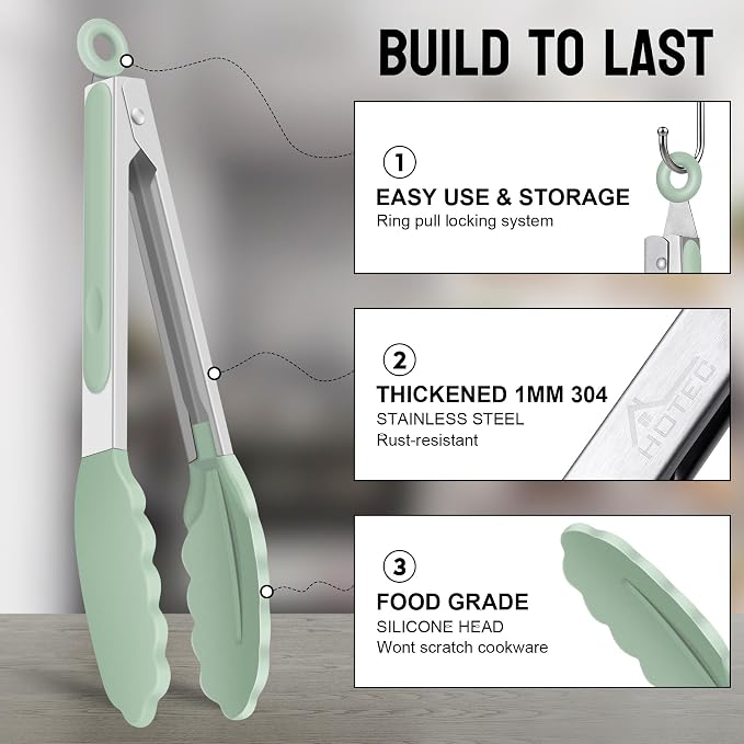 Hotec Mini Silicone Kitchen Tongs - Image 3