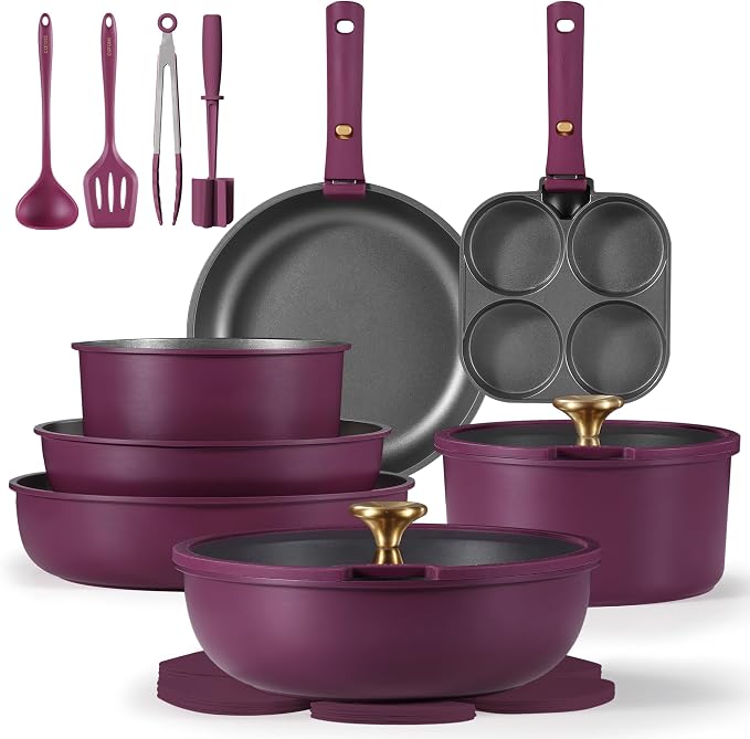 CAROTE 21pcs Pots and Pans Set, Nonstick Cookware Set Detachable Handle by CAROTE