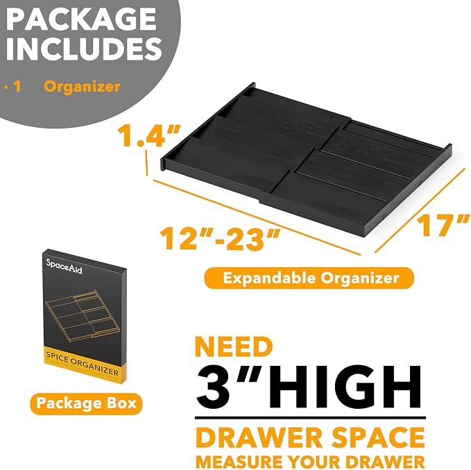 SpaceAid Bamboo Black Spice Drawer Organizer, Expandable 4 Tier Spices Rack - Image 5