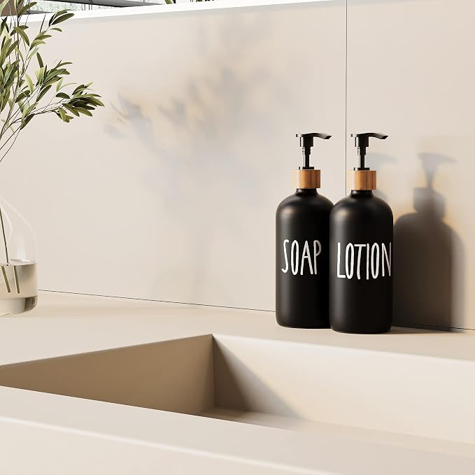 Glass Lotion Dispenser, Refillable Matte Black Hand Lotion Dispenser Suitable - Image 4