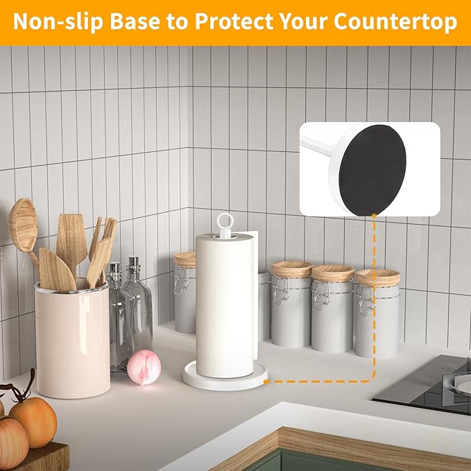 White Paper Towel Holder Countertop, Stainless Steel, Paper Towel Holder Stand - Image 4