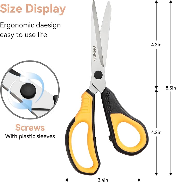 QMVESS 8.5" Scissors All Purpose 3 Pack, Ultra Sharp 2.5mm Thick Blade Scissors - Image 3