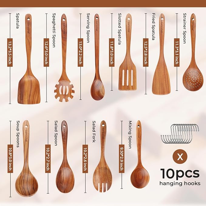 Wooden Spoons for Cooking, Comfortable Grip, Heat Resistant Kitchen Utensils - Image 3