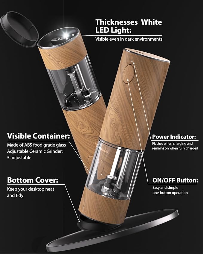 TOMEEM Upgraded Larger Capacity Electric Salt and Pepper Grinder Set - Image 7