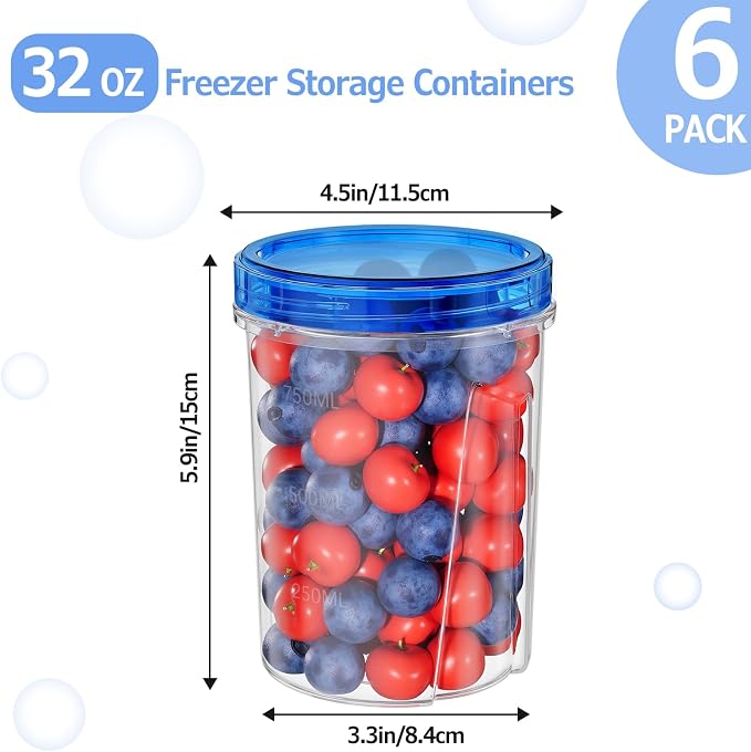 6 Pack-32 OZ Freezer Storage Containers, Round Plastic Containers - Image 3
