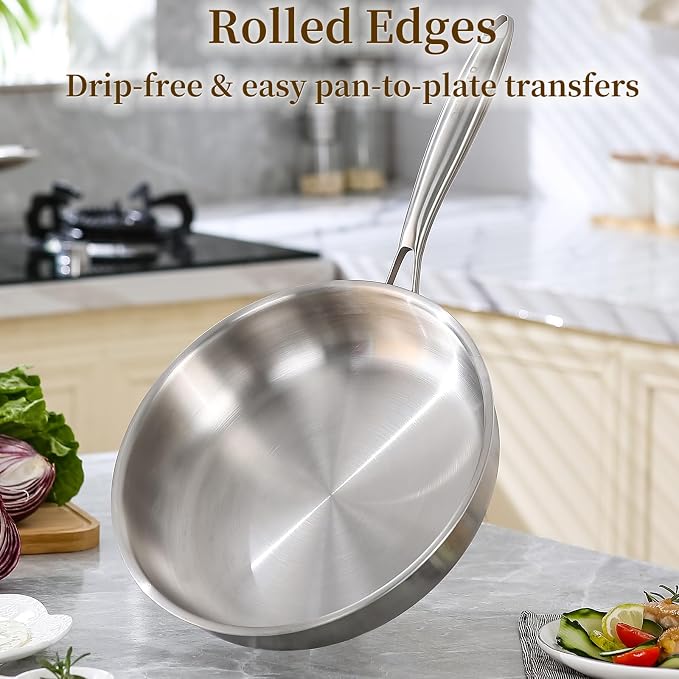DELARLO Tri-Ply Stainless Steel Pan, 18/10 Frying Pan, Oven Safe Up to 600°F - Image 6