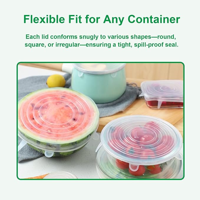 Silicone Stretch Lids – 6 Pack Reusable Food Covers, Flexible Silicone - Image 4