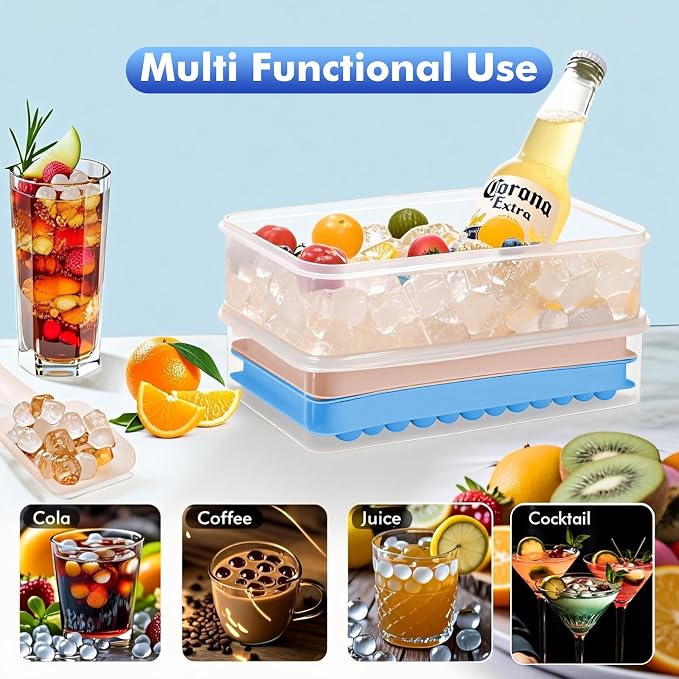 2 Pack Ice Cube Tray with Lid and Bin, Round Ice Cube Trays - Image 7
