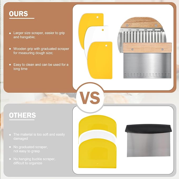 5 Pcs Bench Scraper, Bench Scraper Kitchen 2 Pcs Stainless Steel Dough Scraper - Image 5