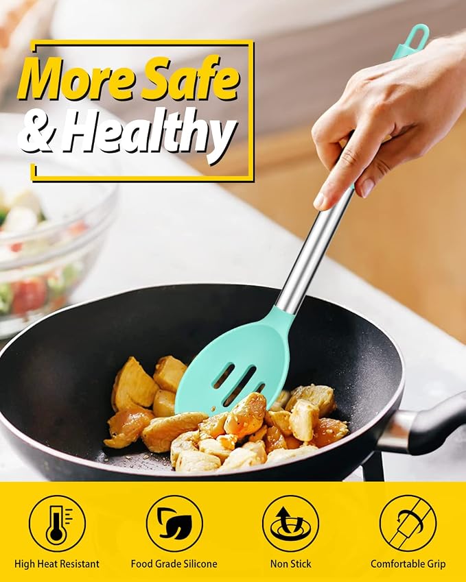 Pack of 2 Large Silicone Cooking Spoons, Non Stick Solid Basting Spoon - Image 5