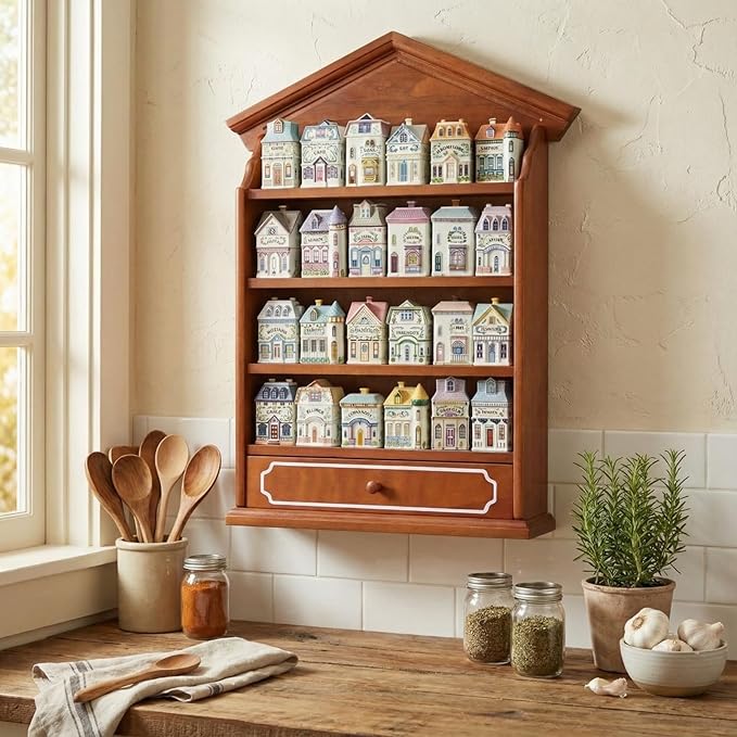 Chunful Vintage Spice Jar Wooden Rack by Chunful