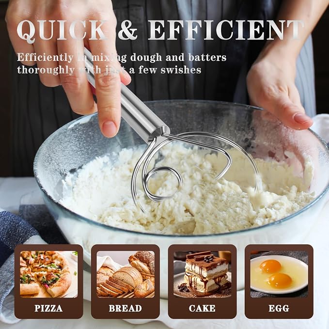 TEEVEA Danish Dough Whisk Stainless Steel Hook Dutch Bread Mixer - Image 4