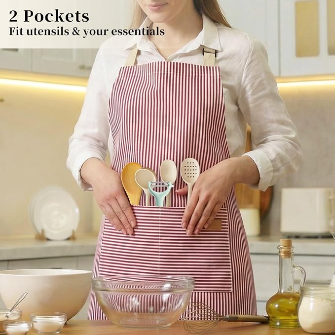 2 Pack Cooking Aprons Adjustable Bib Apron - Image 6