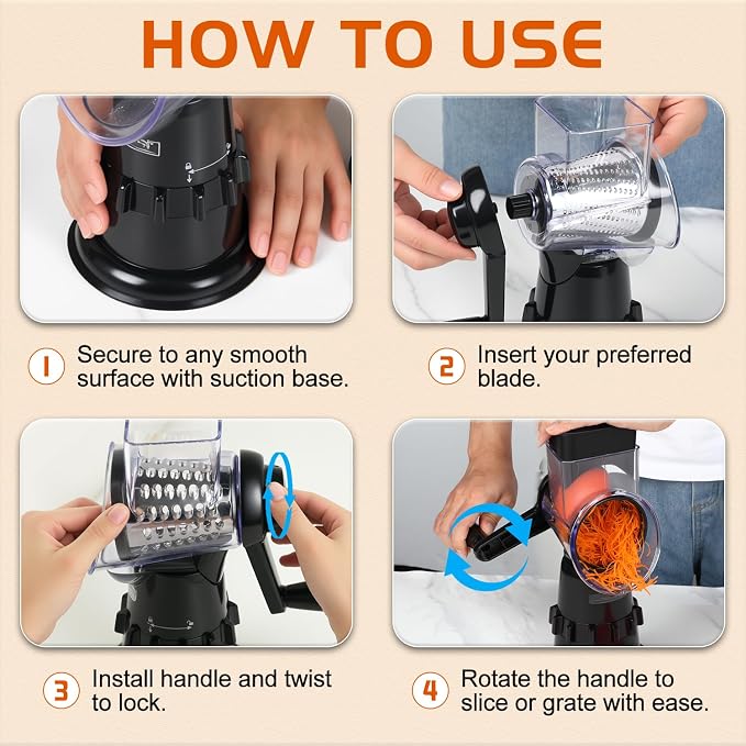 Rotary Cheese Grater Hand Crank, Vegetable Slicer - Image 7