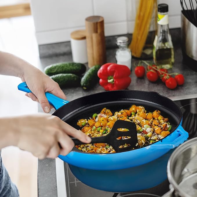 Bruntmor 12'' Blue Pre-seasoned Cast Iron Frying Pan, 12 Inch Oven Safe Skillet - Image 2