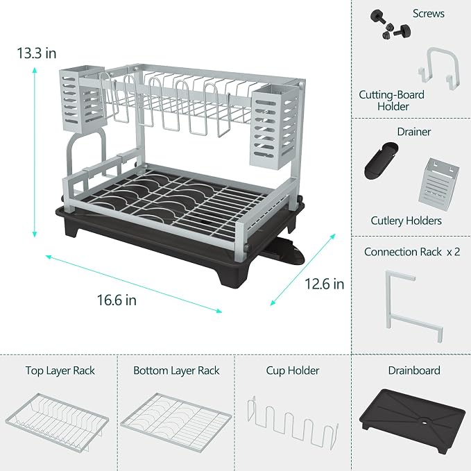 B-Land Dish Drying Rack, 2 Tier Dish Racks - Image 4