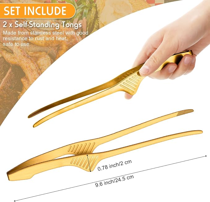 Patelai 2 Pieces Korean and Japanese BBQ Tongs Non Slip Cooking Utensils - Image 2