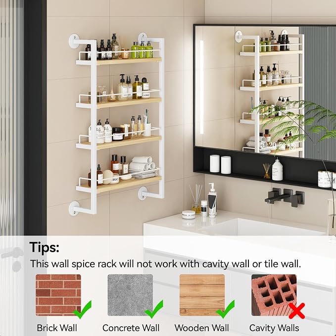 IBUYKE Spice Rack Wall Mount, 4 Tier Hanging Seasoning Organizer, Spice Rack - Image 6