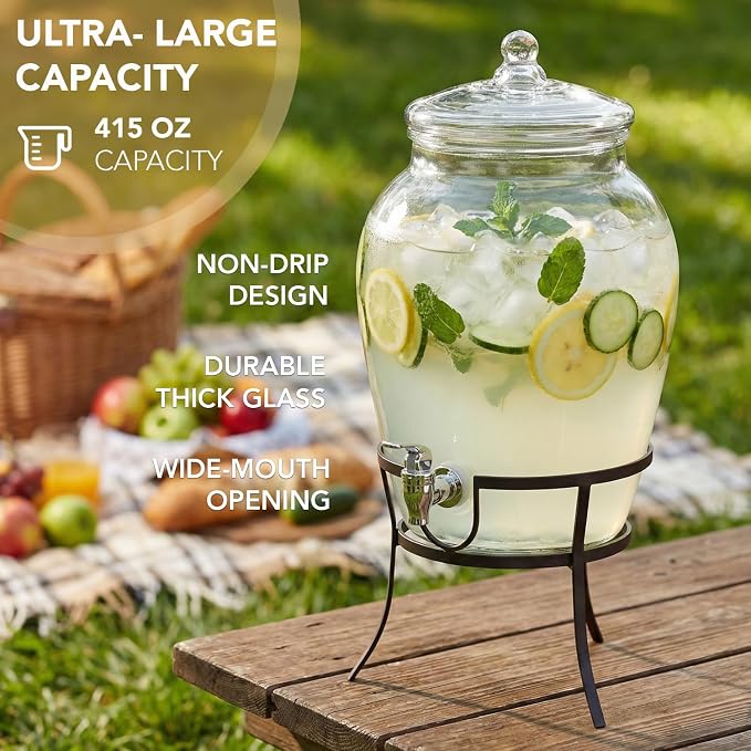 Style Setter Beverage Dispenser Cold Drink Dispenser Glass Jug, Metal Stand & - Image 5